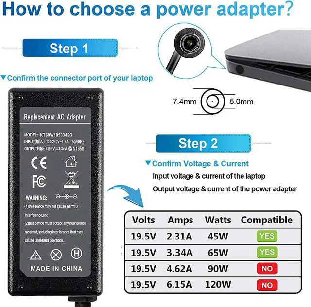 Alt view image 2 of 7 - 65W 19.5V 3.34A Laptop Charger for Dell Latitude E6410 E6420 E6430 E6440 E6540 E6500 E7240 E7250 E7440 E7450 E5440 E5470 Chromebook 11 3120 3180 3181 3189 LA65NM130 HA65NM130 Ac Adapter Power Supply
