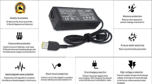Alt view image 4 of 7 - 90W PA-1650-72 AC Adapter Charger for Lenovo Thinkpad Z50-70 Z50-75 Z41 Z70-80 G50-30 G50-45 X240 X260 X270 X380 Yoga 260 370 E450 E460 E470 E560 E570 B40 B50 G50 T460 T460s T450 T450s