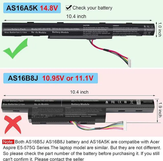 Alt view image 2 of 7 - AS16A5K AS16A8K Battery for Acer Aspire E5-523 E5-553 E5-576 E5-774G N16Q2 E5-576G E5-575G E5-475 F5-573 E5-575-52JF E5-575-33BM E5-575G-76YK E5-575-54SM E5-575G-57D4 E5-576-392H E5-575-54E8 4ICR19/66
