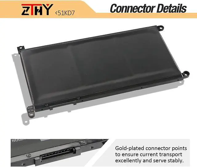 Alt view image 4 of 7 - ZTHY 51KD7 Laptop Battery Replacement for Dell Chromebook 11 3100 3180 3189 5190 3181 2-in-1 Series P28T001 Y07HK FY8XM 0FY8XM 11.4V 42Wh 3-Cell 3500mAh