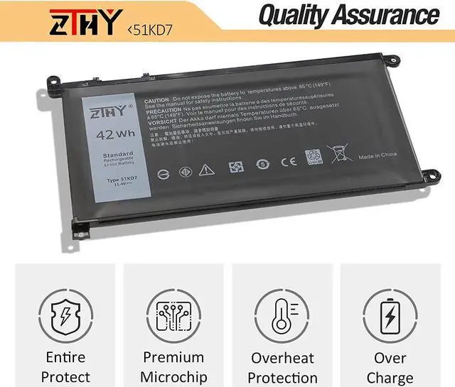 Alt view image 5 of 7 - ZTHY 51KD7 Laptop Battery Replacement for Dell Chromebook 11 3100 3180 3189 5190 3181 2-in-1 Series P28T001 Y07HK FY8XM 0FY8XM 11.4V 42Wh 3-Cell 3500mAh