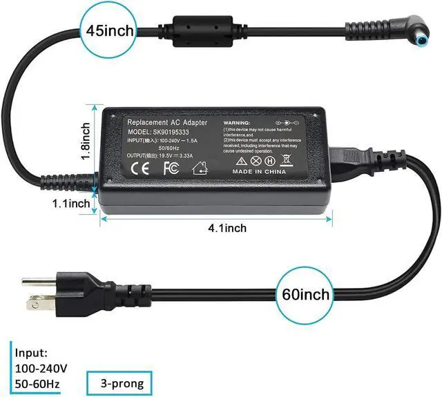 Alt view image 6 of 7 - 65W?Laptop Charger for HP?Pavilion x360 11 13 15, Envy x360?13 15 17, 15-f111dx 15-f211wm 15-f233wm 15-f278nr 15-r052nr 15-r132wm Power Cord 19.5V 3.33A?Charging Cord