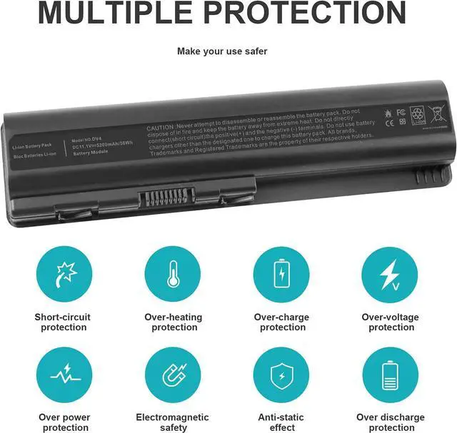 Alt view image 2 of 7 - Laptop Battery for HP Pavilion G50 G60 G61G70 G71 Series DV4-2040US DV5-1010 CQ40 CQ45 CQ50 CQ60 EV06 KS524AA 462889-141 462890-542 484171-001 485041-001 HSTNN-DB72 HSTNN-CB72 HSTNN-IB72 HSTNN-UB72