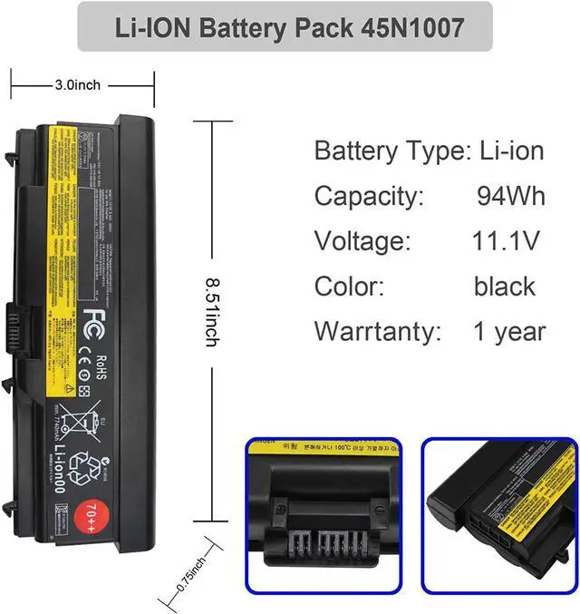 Alt view image 4 of 7 - BYTEC 9-Cell 94Wh 70++ 0A36303 Laptop Battery Compatible with Lenovo ThinkPad T430 T420 T410 T530 T520 T510 W530 W520 W510 L430 L420 L412 L530 L520 L512 45N1011 45N1010 0A36302