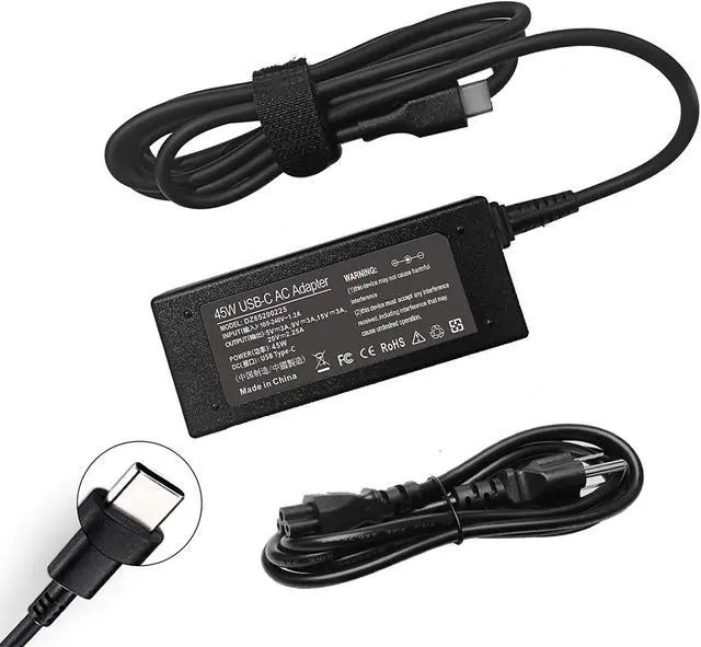 Main image of 45W USB-C Charger 918337-001 for HP Chromebook 2nd Gen AST MTK C340 s330 S340 ADLX45YLC3D 4X20E75131 4x20m26268;for Lenovo ThinkPad T480 T580s Laptop Power Supply Cord