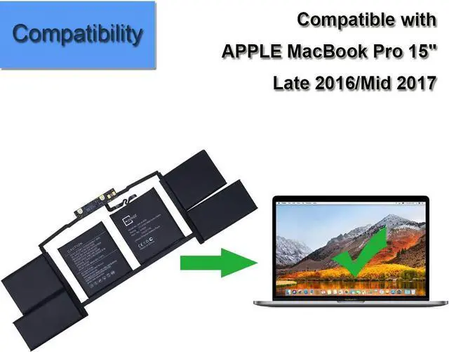 Alt view image 5 of 5 - New Replacement Laptop Battery SW-A1820 Compatible with Apple MacBook Pro 15" 2016 A1707 MacBook Pro Core i7 2.9 15" Touch/Late 2016 MLH32CH/A MLH42CH/A 020-01728