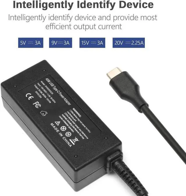 Alt view image 3 of 7 - 45W USB Type C Charger for HP Chromebook 14 14A G5 11 11A G6 X360 14-ca051wm 14-ca061dx 14-ca052wm 11-ae001tu 11-ae051wm Laptop Adapter Spectre x360 G5 Elite x2 Adapter Power Cord
