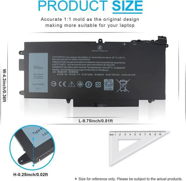 Alt view image 4 of 7 - Emanjor 60Wh K5XWW 7.6V Laptop Battery for Dell Latitude 5289 7389 7390 E5289 2-in-1 L3180 P29S P29S001 P29S002 N18GG 71TG4 725KY 6CYH6 451-BBZC 4-Cell