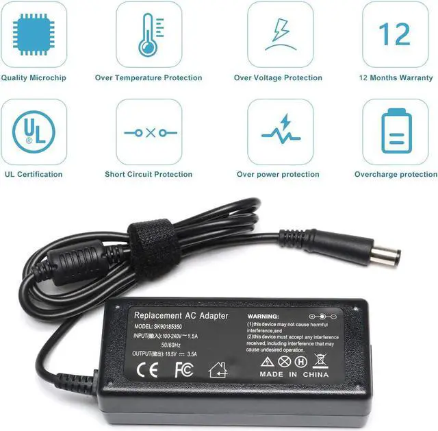 Alt view image 4 of 7 - 18.5V 3.5A 65W Ac Adapter for HP Pavilion DV7 DV6 DV5 DV4 DM4 G7 G6 G4 Series;Charger for Probook-Elitebook-Compaq-Presario CQ57 CQ56 CQ62 CQ60 2000-2B09WM 2000-2A20NR Laptop Adapter Power Cord