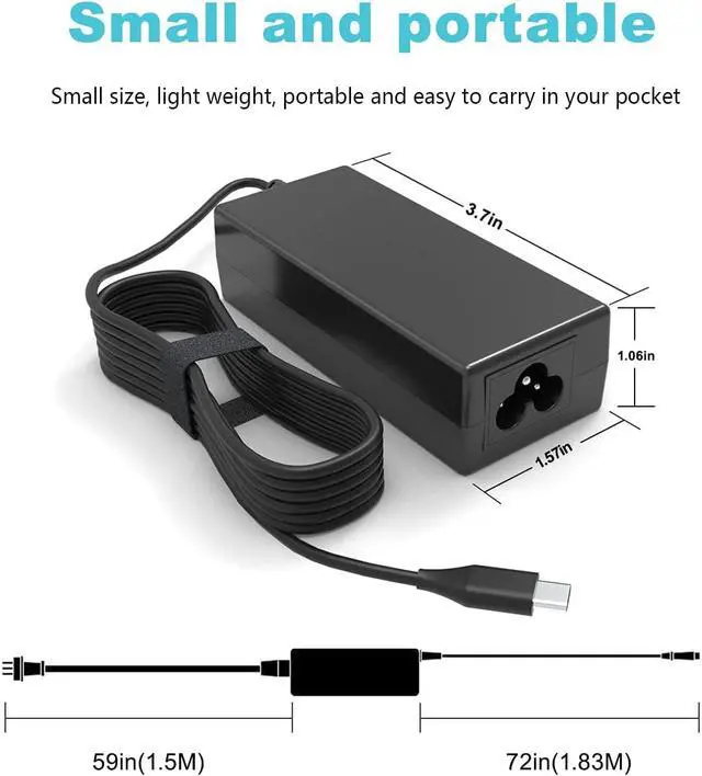 Alt view image 3 of 7 - 45W USB C Laptop Charger for Lenovo Chromebook C330 S340 100e 300e 500e Series, Yoga C630 C930 C940 720 910,ThinkPad T480 T480s T580 T590 E490 E580,4X20M26252 AC Adapter ADLX45YLC2D Power Supply Cord