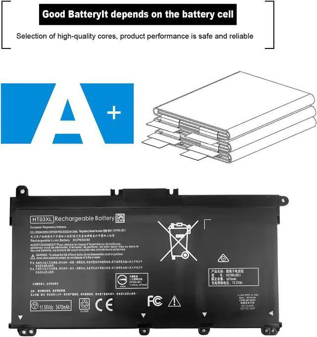 Alt view image 4 of 7 - HT03XL L11119-855 Laptop Battery Fit for HP Pavilion 14-CE 14-CF 14-DF 15-CS 15-DA 15-DB 15-DW 17-by 17-CA Series 15-CS0053CL 15-DW0033NR 15-DA0014DX L11421-542 L11421-2C2 HSTNN-UB7J DB8R HT03041XL