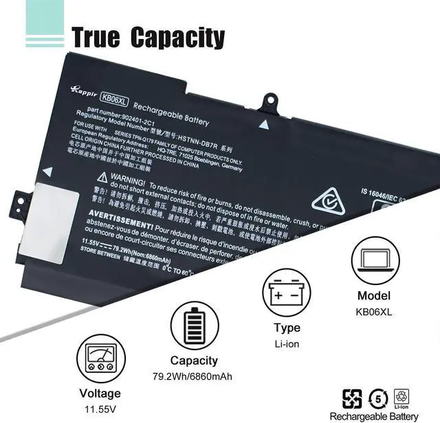 Alt view image 2 of 7 - BOWEIRUI KB06XL (11.55V 79.2Wh 6860mAh) Replacement Laptop Battery for Hp X360 15-BL002XX Z6K96EA Z6K97EA Z6K99EA Z6L00EA Z6L01EA Z6L02EA Series KBO6XL 902499-855 902401-2C1 HSTNN-DB7R TPN-Q179