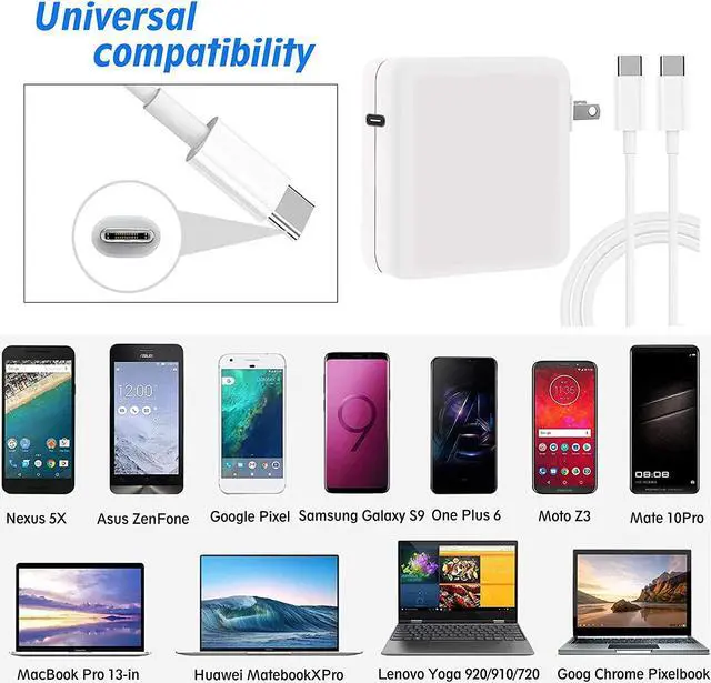 Alt view image 3 of 7 - 61W/65W USB C Charger Power Adapter for Mac Pro 13, 15 inch, New Mac Air 13 inch 2020/2019/2018, Mac 12 inch,iPad Pro 12.9/11 inch,Mac Charger Power Supply,Type C
