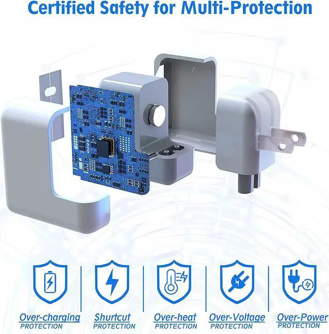 Alt view image 4 of 7 - 61W/65W USB C Charger Power Adapter for Mac Pro 13, 15 inch, New Mac Air 13 inch 2020/2019/2018, Mac 12 inch,iPad Pro 12.9/11 inch,Mac Charger Power Supply,Type C