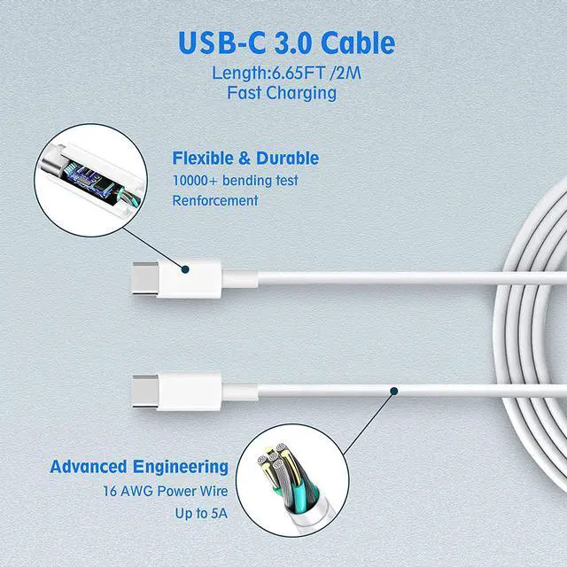 Alt view image 6 of 7 - 61W/65W USB C Charger Power Adapter for Mac Pro 13, 15 inch, New Mac Air 13 inch 2020/2019/2018, Mac 12 inch,iPad Pro 12.9/11 inch,Mac Charger Power Supply,Type C