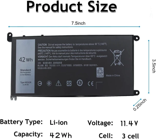 Alt view image 3 of 7 - Vinpera WDX0R?Laptop?Battery for DEll Inspiron 15 7579 5567 5578 5568 7569 5579 5565 7573 5570 7560 13 7378 5378 5379 5368 7368 17 5767 5765 Latitude 3189 3580 P66F P58F P32E 3CRH3 T2JX4
