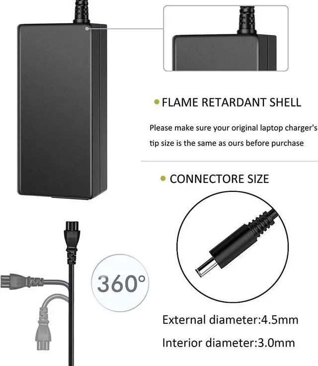 Alt view image 2 of 7 - Adapter Charger 45W 19.5V for Dell XPS 13 322X L322X 3943 9333 9350 Dell Insp Iron 11 13 14 15 Vostro 14 15 Optiplex 3046 LA45NM140 HA45NM140