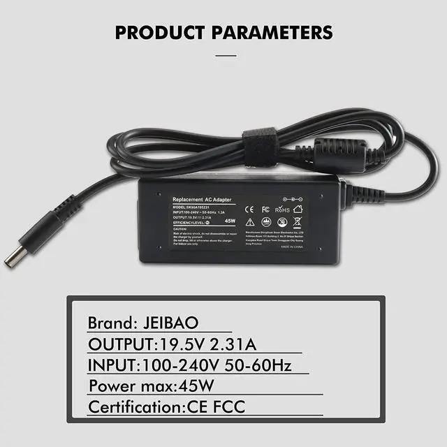 Alt view image 4 of 7 - Adapter Charger 45W 19.5V for Dell XPS 13 322X L322X 3943 9333 9350 Dell Insp Iron 11 13 14 15 Vostro 14 15 Optiplex 3046 LA45NM140 HA45NM140