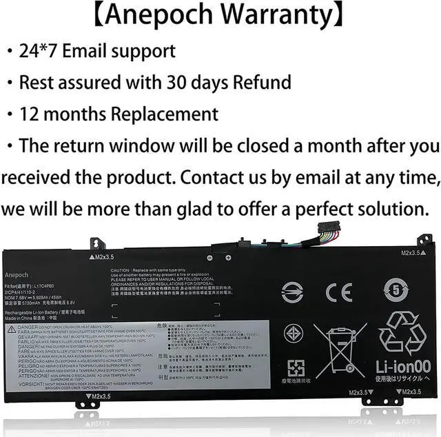 Alt view image 3 of 7 - Anepoch L17C4PB0 Laptop Battery Replacement for Lenovo Flex 6-14IKB 14ARR IdeaPad 530S-14ARR 530S-14IKB 530S-15IKB Series L17C4PB2 L17M4PB2 5B10Q16066 5B10Q16067 5B10Q22883 7.68V 45Wh 5928mAh