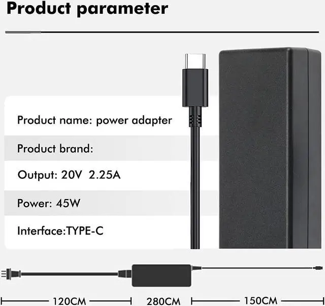 Alt view image 2 of 7 - 45W Type C USB C Laptop Charger AC Adapter for HP ProBook G5 G1 430 440 445 450 455 G6 x360 11 G3 EE,Elite x2 1012 1013 G1 EliteBook 745 1040 G5 x360 1030 G2 1020,Pro x2 612 G2,HP 210 G2, Pavilion X2