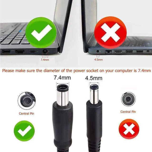 Alt view image 2 of 6 - Laptop Charger Adapter Fit for Dell 19.5V 4.62A 90 Watt Latitude E6230 E6320 E6400 E6410 E6420 E6430 E7440 N4010 N5010 N7010 P95g P26e D630 5400 Notebook Power Cord Tip:7.4 5.0mm