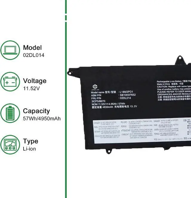 Alt view image 2 of 5 - JIAZIJIA 02DL014 L18M3PD1 SB10K97652 Laptop Battery Replacement for Lenovo ThinkPad T490s T495s T14s Series 02DL013 L18L3PD1 SB10K97651 02DL015 L18M3PD2 SB10K97653 02DL016 L18C3PD1 11.52V 57Wh