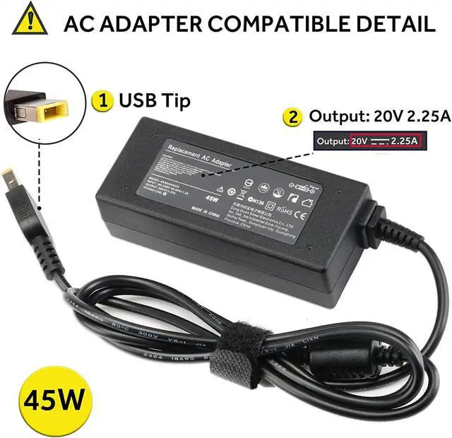 Alt view image 2 of 7 - 45W Slim tip AC Adapter Charger for Lenovo Thinkpad T440 T450s T460 T470 T560 E550 E470 ThinkPad X1 Carbon Yoga 2 Pro 11 11S 11E 13 14 X260 X380 Ideapad G70-35 G70-80 ADLX45NLC3A ADLX45NCC3A