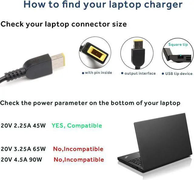 Alt view image 3 of 7 - 45W Slim tip AC Adapter Charger for Lenovo Thinkpad T440 T450s T460 T470 T560 E550 E470 ThinkPad X1 Carbon Yoga 2 Pro 11 11S 11E 13 14 X260 X380 Ideapad G70-35 G70-80 ADLX45NLC3A ADLX45NCC3A