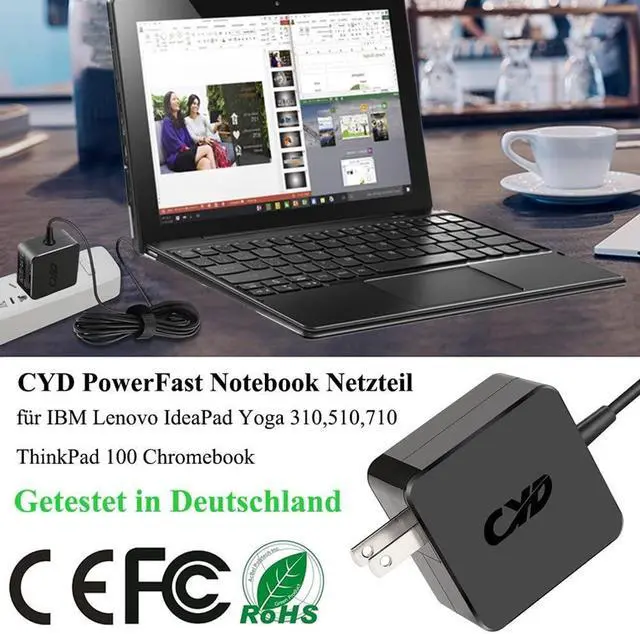 Alt view image 2 of 6 - QYD 45W Laptop Charger Power Adapter Replacement for Lenovo Yoga 310-14 510-14 710-13 710-14 110-15AST 80TR Miix 520 520-12IKB Tablet Flex 5-1470 80XA PA-1450-55LU ADP-45DW C Battery Power Supply Cord