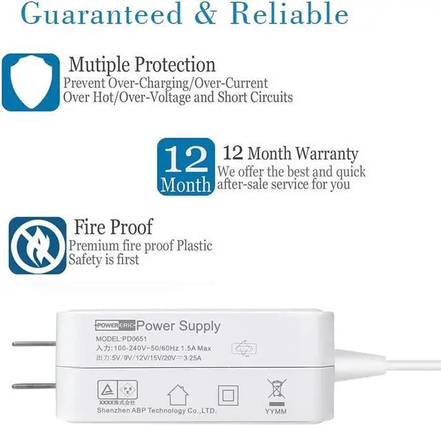 Alt view image 3 of 7 - 65W USB Type C PD Charger Adapter USB-C Laptops PD Charger for MacBook/Pro, Dell, HP Spectre, ASUS and More