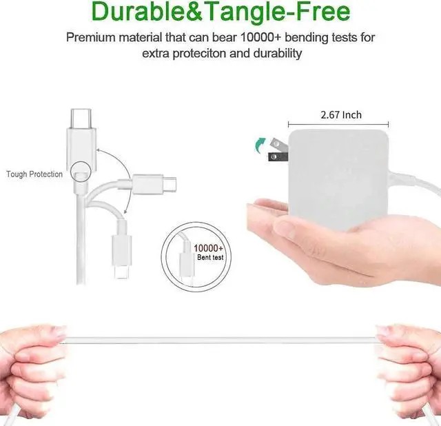 Alt view image 4 of 7 - 65W USB Type C PD Charger Adapter USB-C Laptops PD Charger for MacBook/Pro, Dell, HP Spectre, ASUS and More