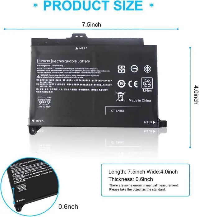 Alt view image 4 of 6 - BP02XL 849909-850 Battery for HP Pavilion 15t-au100 15t-au000 15-au062nr 15-au091nr 15-au063cl 15-au023cl 15-au123cl 15-au165cl 15-au010wm 15-au003ne 15-au030wm 15-au018wm 15z-aw000 849909-855 BPO2XL