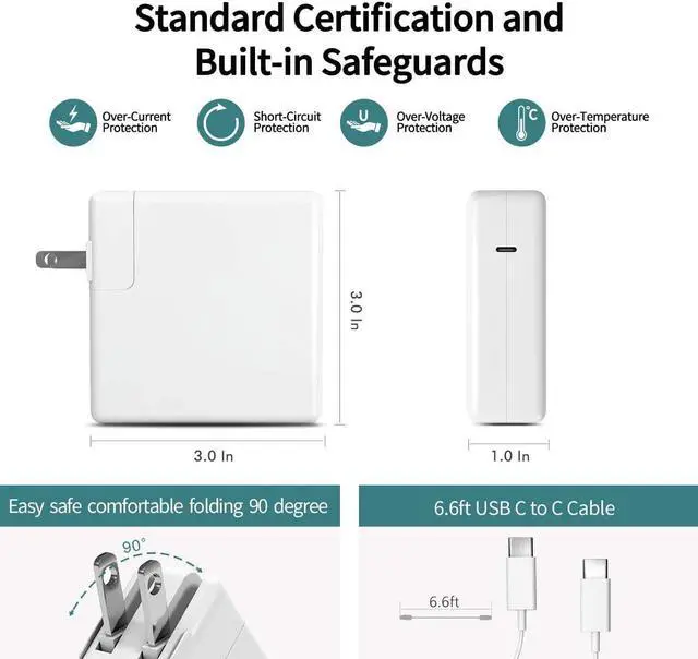 Alt view image 4 of 6 - Mac Book Pro Charger, 61W USB C Charger Power Adapter with USB C Cable for Mac Book Pro 15, 13 Inch, New Mac Book Air 13 Inch