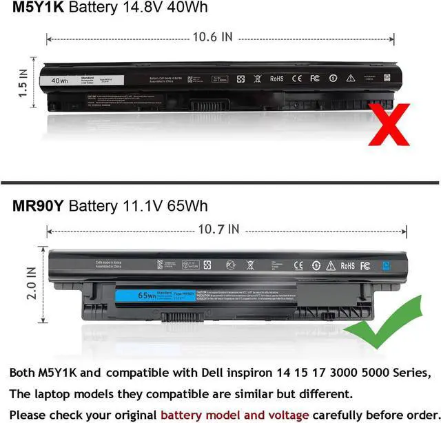 Alt view image 3 of 7 - 65WH Laptop Battery Compatible with Dell MR90Y Inspiron 17 5000 Series, 15-3521 15-3537 15-3543 15r-5521 15r-5537, 17-3737 17r-5737 17r-5727 14r-3437,Latitude14 3000 3540 Series XCMRD P40F