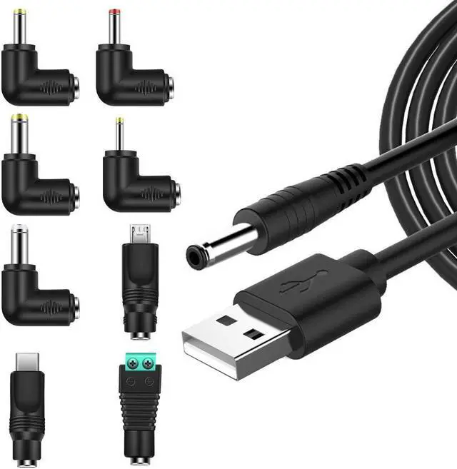 Main image of MULTIM 5V Universal USB Power Cord Charger to DC 5.5x2.1mm Plug with 8 Connectors Power Supply Adapter (2.5X0.7, 3.5X1.35, 4.0X1.7, 4.8X1.7, 5.5X2.5, Type c, Micro, LED Terminal)