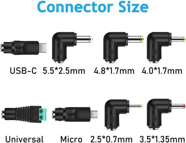 Alt view image 2 of 7 - MULTIM 5V Universal USB Power Cord Charger to DC 5.5x2.1mm Plug with 8 Connectors Power Supply Adapter (2.5X0.7, 3.5X1.35, 4.0X1.7, 4.8X1.7, 5.5X2.5, Type c, Micro, LED Terminal)