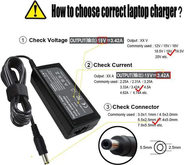 Alt view image 2 of 7 - 19V 3.42A 65W AC Charger Compatible with Toshiba Satellite PA3714U-1ACA PA3917U-1ACA PA3715U-1ACA C55 C55T-A5222 C655 C855D L305D L505 L655 L755 A665 A505 P755 P775 P855 P875 Adapter 5.5x2.5mm