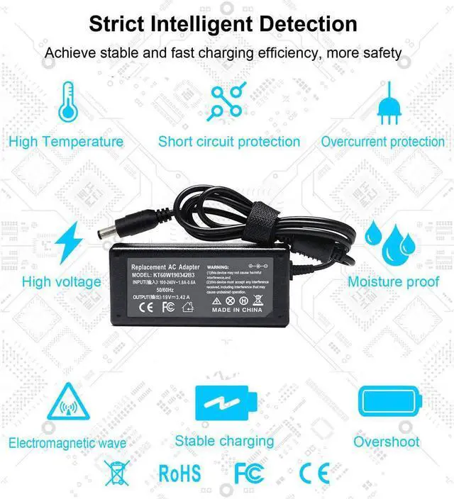 Alt view image 5 of 7 - 19V 3.42A 65W AC Charger Compatible with Toshiba Satellite PA3714U-1ACA PA3917U-1ACA PA3715U-1ACA C55 C55T-A5222 C655 C855D L305D L505 L655 L755 A665 A505 P755 P775 P855 P875 Adapter 5.5x2.5mm