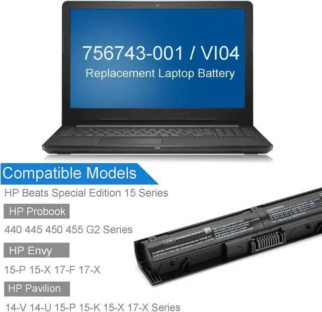 Alt view image 3 of 5 - VI04 Laptop Battery For HP Pavilion Beats Special Edition 15-P 15Z-P Series 15-p030nr 15-p390nr 15-p393nr 15-p099nr 15-p008au 15-p017au 15z-p000 Fit V104 756743-001 756744-001 [14.8v 2600mah 4cell]