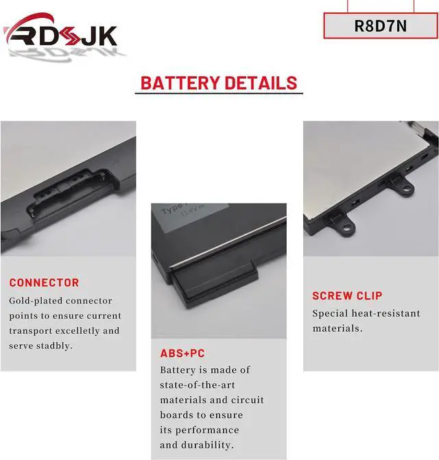 Alt view image 5 of 7 - R8D7N Laptop Battery for Dell Latitude 5400 5410 5500 5510 5511 Precision 3540 M3540 3550 Inspiron 7590 7591 7791 2-in-1 Series 0R8D7N 1V1XF 4GVMP H82T6 RF7WM 9JRYT X77XY C5GV2 W8GMW 0W8GMW 11.4V 51Wh