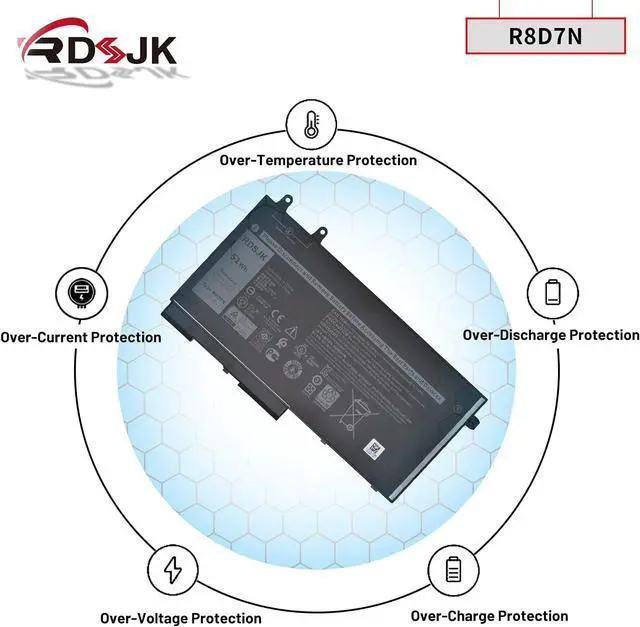 Alt view image 6 of 7 - R8D7N Laptop Battery for Dell Latitude 5400 5410 5500 5510 5511 Precision 3540 M3540 3550 Inspiron 7590 7591 7791 2-in-1 Series 0R8D7N 1V1XF 4GVMP H82T6 RF7WM 9JRYT X77XY C5GV2 W8GMW 0W8GMW 11.4V 51Wh
