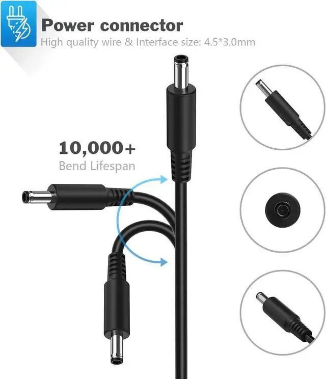 Alt view image 2 of 7 - 45W Laptop Charger for Dell Inspiron 15 3000 5000 15-3552 3555 3558 3565 3567 5551 5552 5555 5558 5559 5565 5567 5568 5578 7558 7568 7569 7579 19.5V 2.31A AC Adapter Power Supply Cord