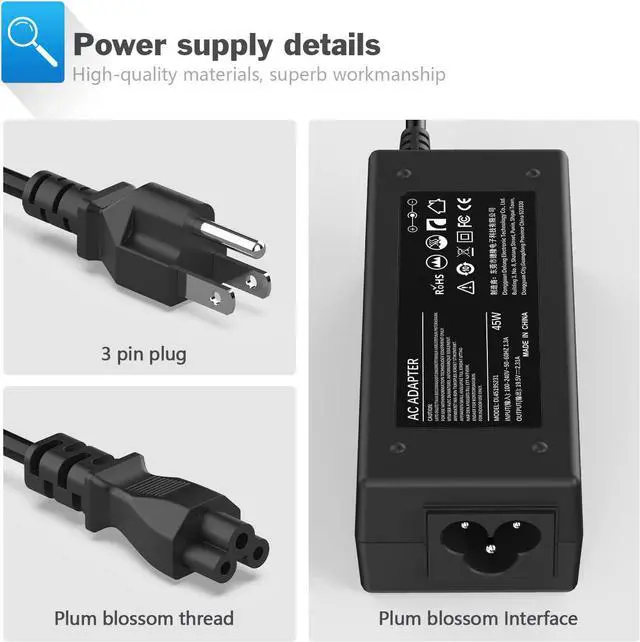 Alt view image 4 of 7 - 45W Laptop Charger for Dell Inspiron 15 3000 5000 15-3552 3555 3558 3565 3567 5551 5552 5555 5558 5559 5565 5567 5568 5578 7558 7568 7569 7579 19.5V 2.31A AC Adapter Power Supply Cord