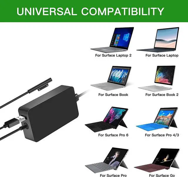 Alt view image 3 of 7 - 65W Surface Pro Charger Laptop Charger for Microsoft Surface Pro 3/4/5/6/7 Power Supply Adapter, Compatible with Microsoft Surface Book Laptop/Tablet, Works with 65W 44W 36W 24W