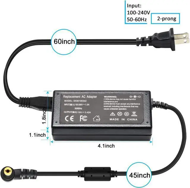 Alt view image 4 of 7 - Laptop Charger AC Adapter for Toshiba Satellite C55 C655 C850 C50 L755 C855 L655 L745 P50 C855D C55D S55;Toshiba Portege Z30 Z930 Z830;Satellite Radius 11 14 15 Laptop Power Supply Cord 65W 19V 3.42A