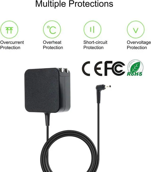 Alt view image 3 of 6 - 45W Laptop Charger Replacement for Lenovo IdeaPad 100s 310 320 330 330s 120s 510 520 530s 710s Flex 4 5 6 1470 1480 1570 ; Chromebook N22 N42; Yoga 710 11 14 15 ADLX65CCGU2A Adapter Power Supply Cord