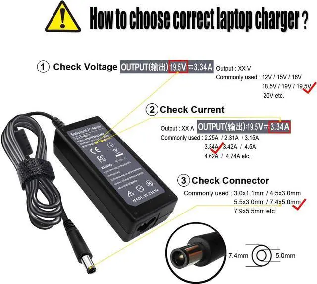 Alt view image 3 of 7 - 19.5V 3.34A 65W AC Adapter Charger Compatible with Dell inspiron 15R N5010 N5110 N7010 N4010 5521 5537 15 3520 3521 3531 3537 14 3421 5421 14R 5437 5421 17 3721 5748 17R 5737 5721 Power Supply Cord