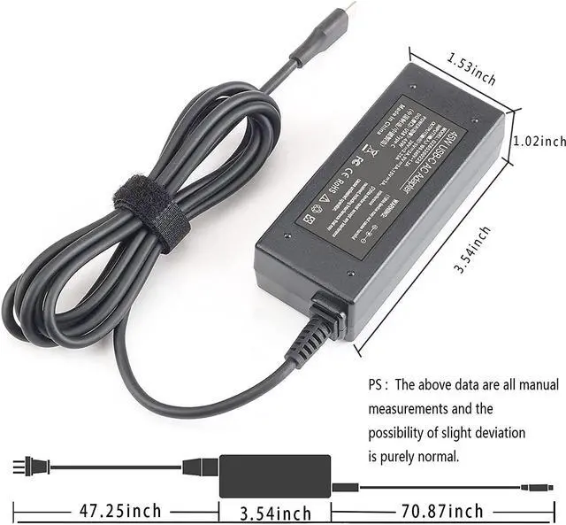 Alt view image 5 of 6 - 45W Type C Quick Laptop Charger for Acer Chromebook Spin 11 13 R13 14 15 CP311 CP311-1H CP311-1H-C1FS CP315 CP315-1HT CP315-1H-P8QY CP713 CP713-1WN Power Cord for Acer