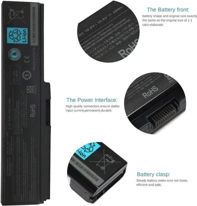 Alt view image 6 of 6 - Replacement 10.8V 48Wh PA3817U-1BRS Battery for Toshiba Satellite L655 L755 L775 L775D L745 L675 L675D A665 C655 C675 P745 P755 M645-S4070 L745-S4210 L775D-S7340 Laptop