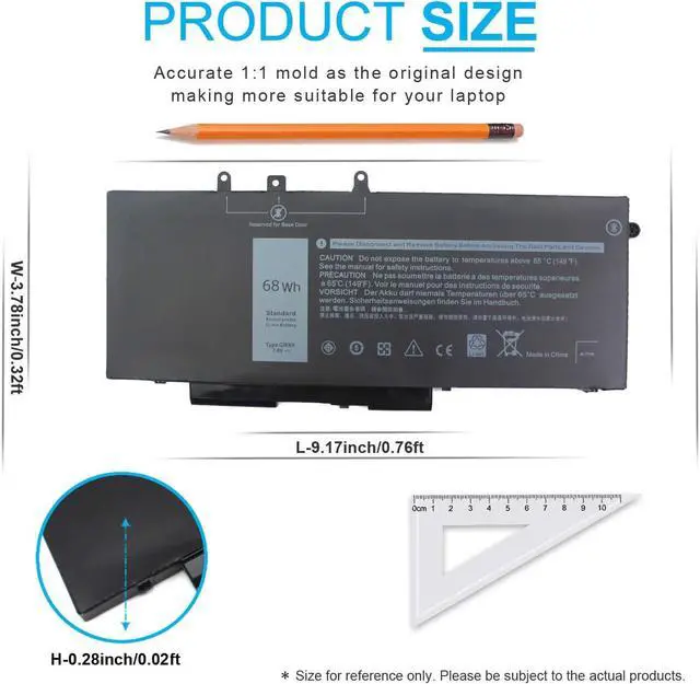 Alt view image 3 of 7 - 68Wh GJKNX 7.6V Battery for Dell Latitude 5480 5490 5580 5590 5495 5491 5591 5280 5290 5488 5288 E5480 E5580 E5490 E5590 Precision 3520 3530 451-BBZG 5YHR4 GD1JP 0GD1JP DY9NT 0DY9NT P60F P72G 4-Cell
